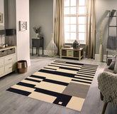 Flat Weave Kilim Antique Navaho Vintage handmade Modern Kilim Beige Black Hand-Woven Rectangle 100% Wool Area Rug 5x8